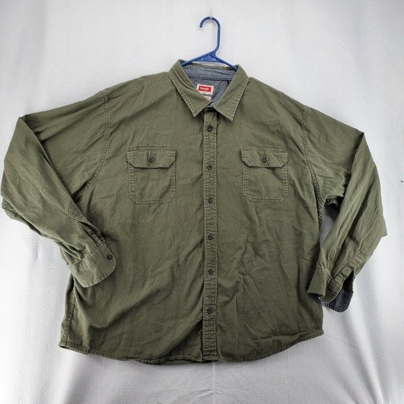 Wrangler Shirt Men's Casual Button Up Long Sleeve Collared Denim Green 3XL - Picture 2 of 12
